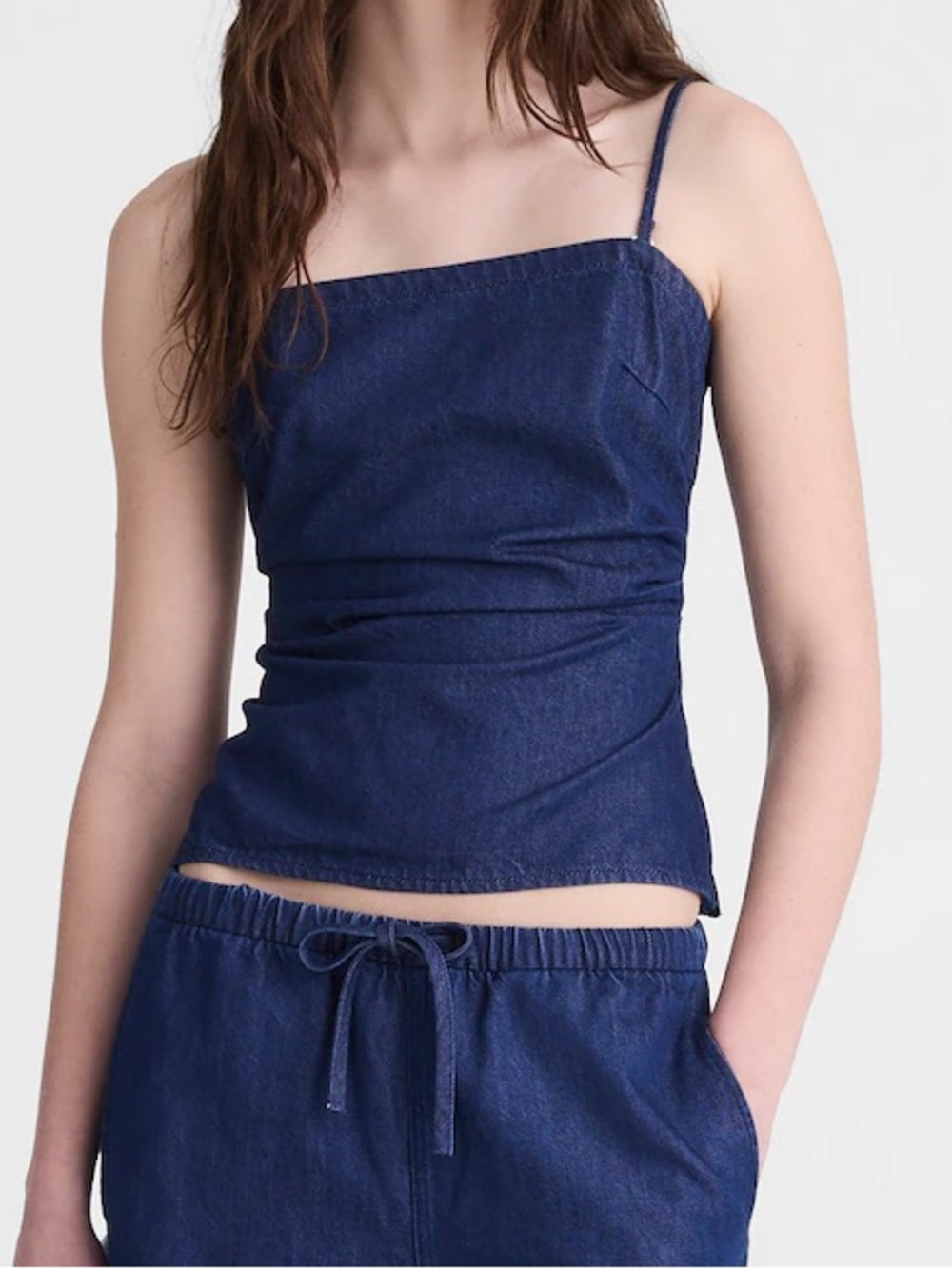 Madewell Women's Airy Denim Ruched Chic Squareneck Tank Top 8 NWT Preppy Modern